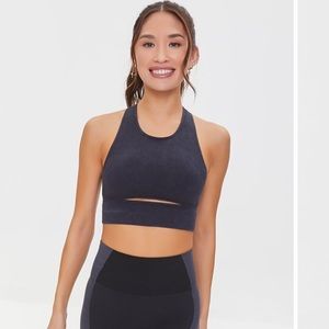 Black ribbed seamless cutout sports bra